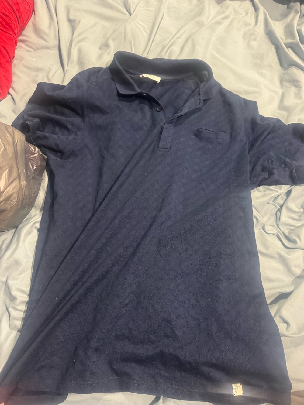 Versace Navy Polo Shirt with Subtle Pattern